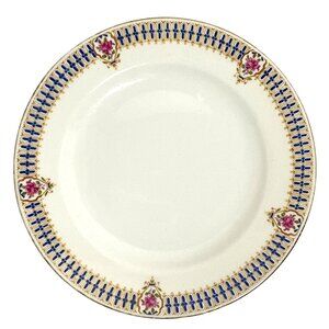 c1916 C Ahrenfeldt Limoges Roses Blue and Gold Band Porcelain Bread Plate 6.35in